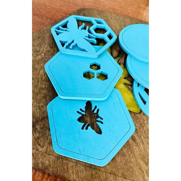 Set Of 6 Waterfall Blue Farmhouse Inspired Bee Coasters (WBB) - Picture 4 of 6
